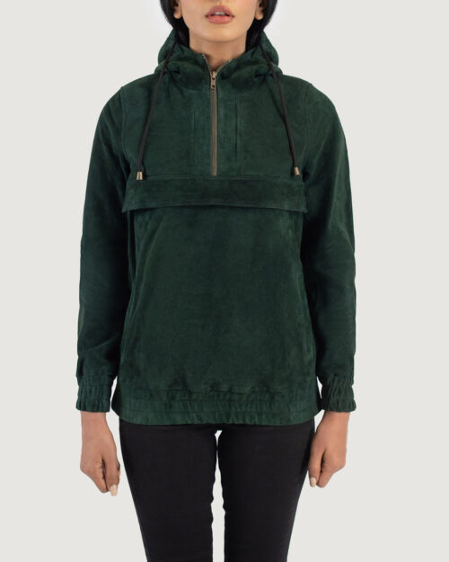 Viridian Green Hooded Suede Pullover Jacket